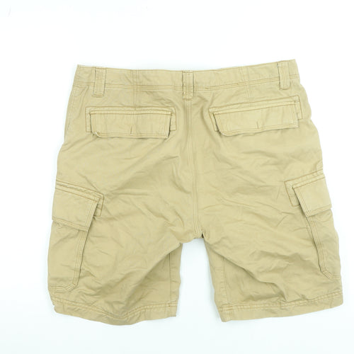 Next Men's Beige Cargo Shorts Size 34 Regular Cotton Belted Summer