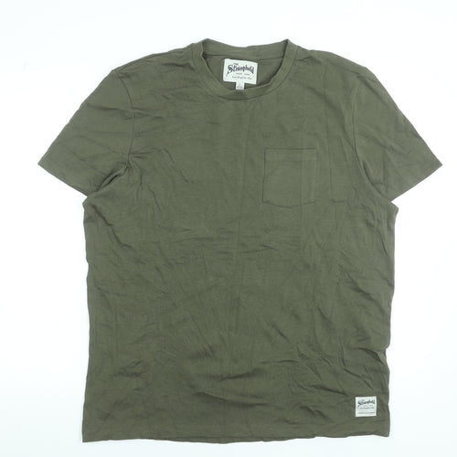 The Stronghold Men's Green Crew Neck Short Sleeve Cotton T-Shirt Size L