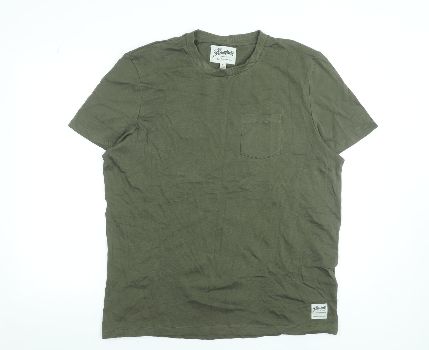 The Stronghold Men's Green Crew Neck Short Sleeve Cotton T-Shirt Size L