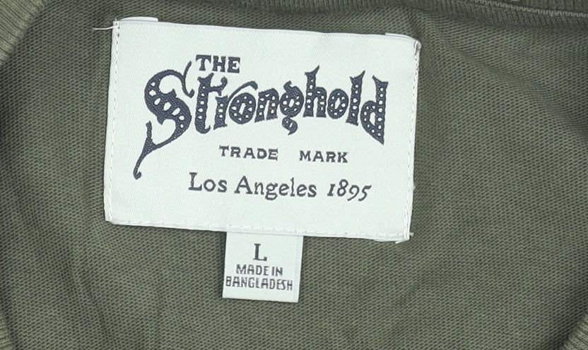 The Stronghold Men's Green Crew Neck Short Sleeve Cotton T-Shirt Size L