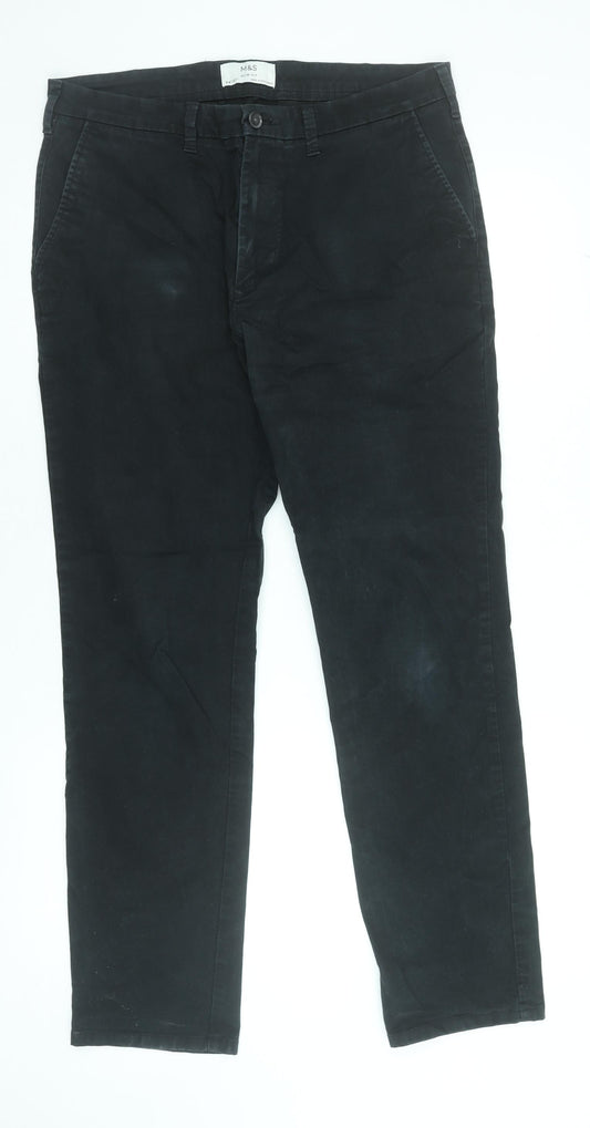 Marks and Spencer Men's Black 34W 31L Regular Fit Chino Trousers