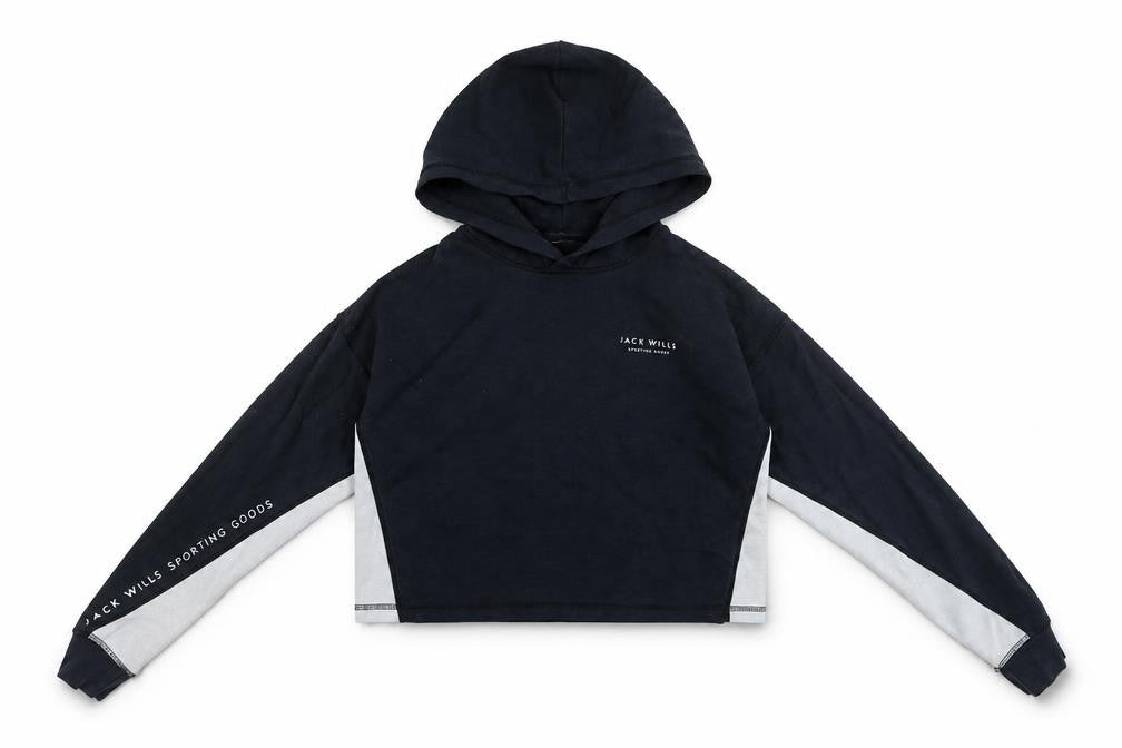Front view of Jack Wills women’s black grey cropped hoodie uk 12 pullover cotton