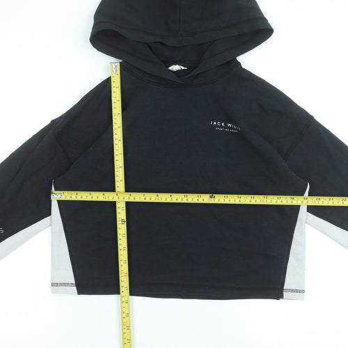 Jack Wills Womens Black Grey Cropped Hoodie UK 12 Pullover Cotton