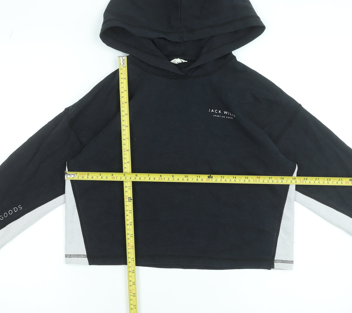 Jack Wills Womens Black Grey Cropped Hoodie UK 12 Pullover Cotton