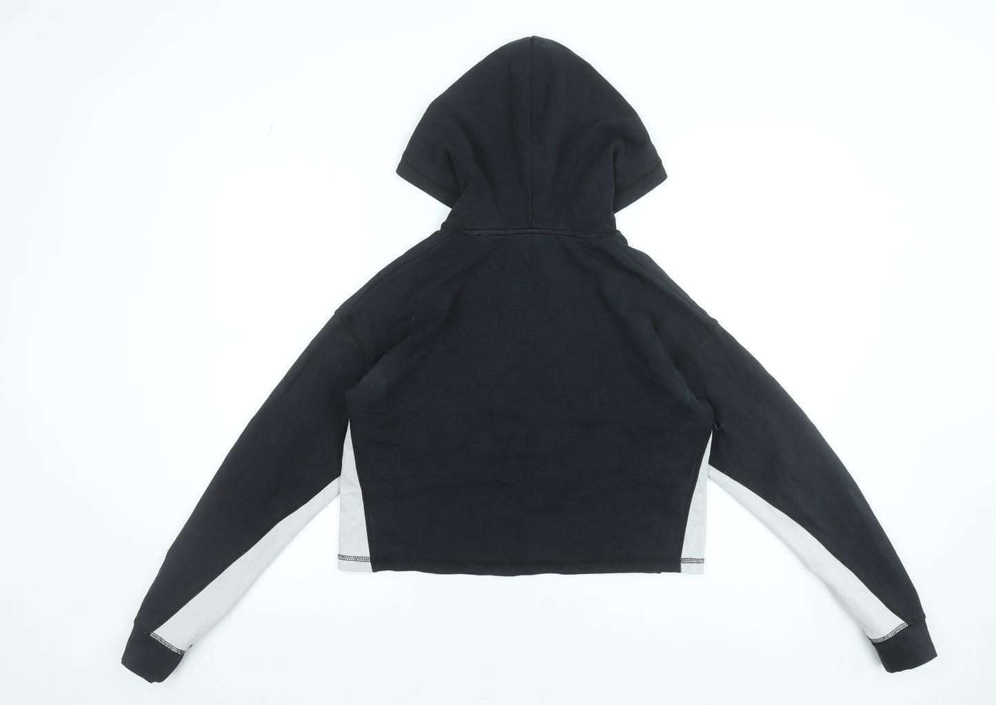 Jack Wills Womens Black Grey Cropped Hoodie UK 12 Pullover Cotton