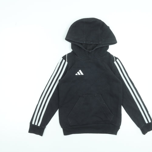 Adidas Boys Black 7-8 Years Pullover Hoodie with Stripes