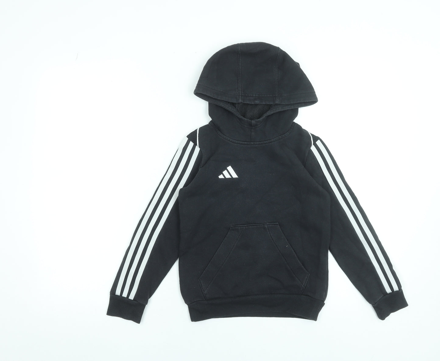 Adidas Boys Black 7-8 Years Pullover Hoodie with Stripes