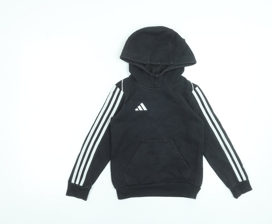 Adidas Boys Black 7-8 Years Pullover Hoodie with Stripes