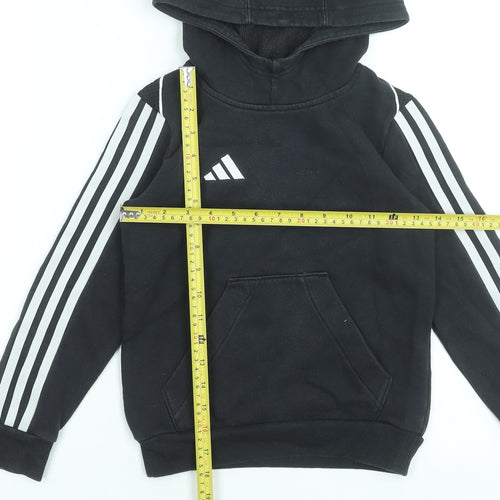 Adidas Boys Black 7-8 Years Pullover Hoodie with Stripes