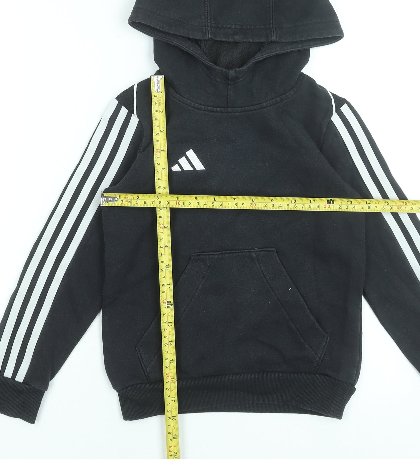 Adidas Boys Black 7-8 Years Pullover Hoodie with Stripes