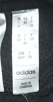 Adidas Boys Black 7-8 Years Pullover Hoodie with Stripes