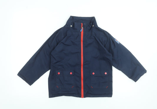 JoJo Maman Bébé Boys Blue Waterproof Rain Coat 5-6 Years Hooded Jacket