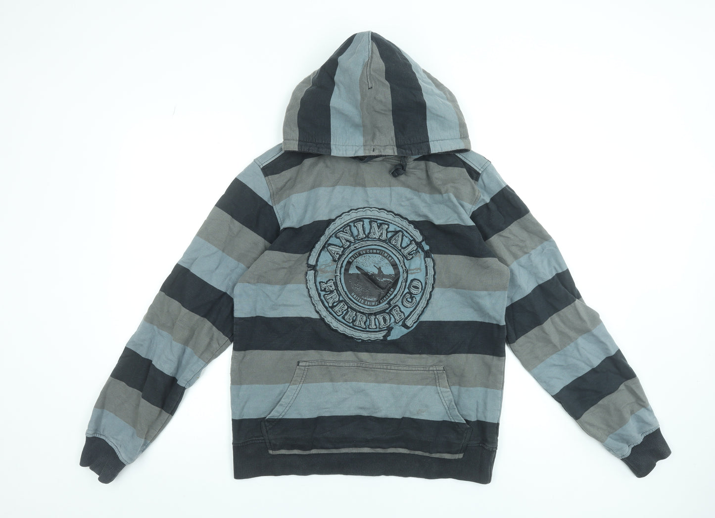 Animal Men's Grey Striped Pullover Hoodie Medium Regular Fit