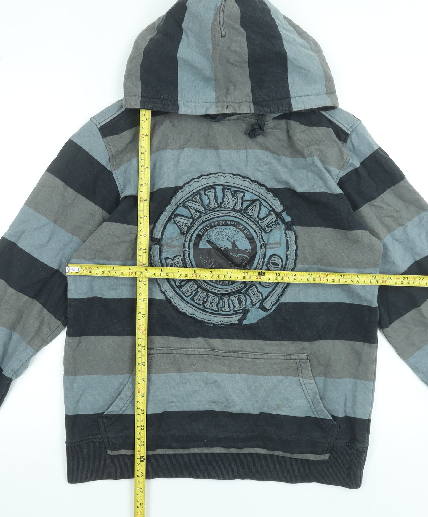 Animal Men's Grey Striped Pullover Hoodie Medium Regular Fit