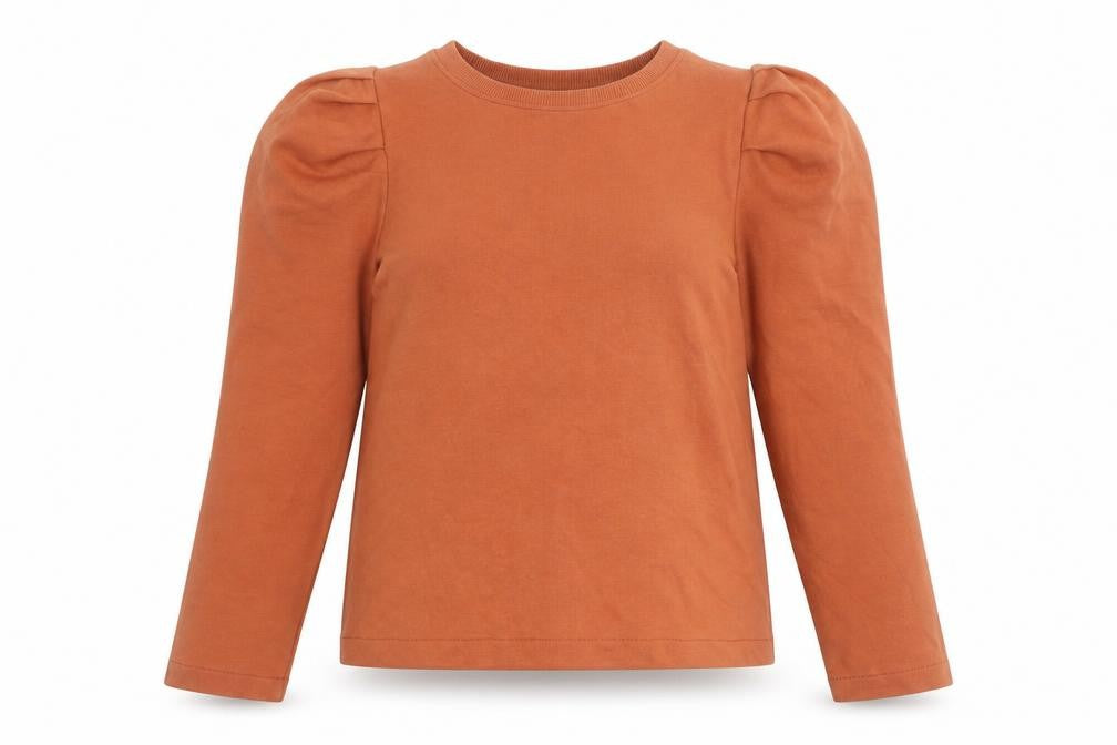 Front view of Next Women’s Rust Brown Pullover Sweatshirt Long Sleeve, size S, Cotton Blend