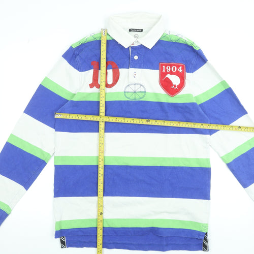Canterbury Men's Blue Green Striped Long Sleeve Rugby Polo Shirt Size L