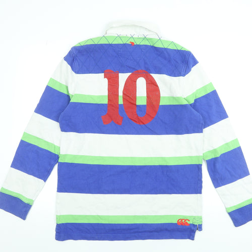 Canterbury Men's Blue Green Striped Long Sleeve Rugby Polo Shirt Size L