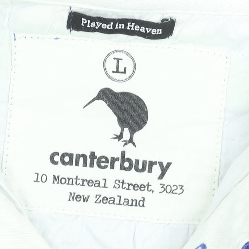 Canterbury Men's Blue Green Striped Long Sleeve Rugby Polo Shirt Size L