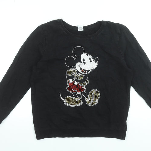 Disney Women Black Sweatshirt UK 14 Mickey Mouse Cotton Pullover