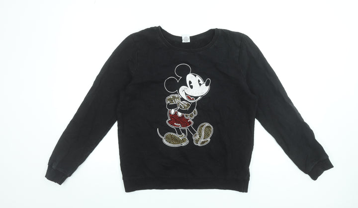 Disney Women Black Sweatshirt UK 14 Mickey Mouse Cotton Pullover