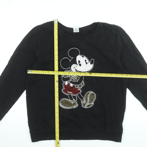 Disney Women Black Sweatshirt UK 14 Mickey Mouse Cotton Pullover