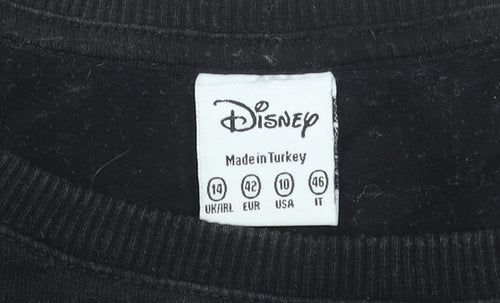 Disney Women Black Sweatshirt UK 14 Mickey Mouse Cotton Pullover
