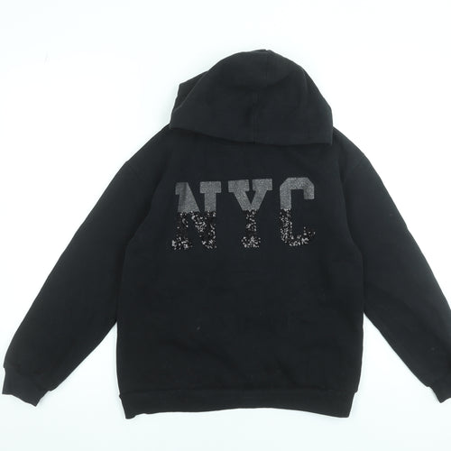 George Girls Black Sequin NYC Hoodie 11-12 Years Pullover Fleece