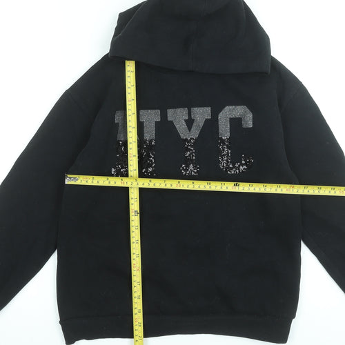 George Girls Black Sequin NYC Hoodie 11-12 Years Pullover Fleece