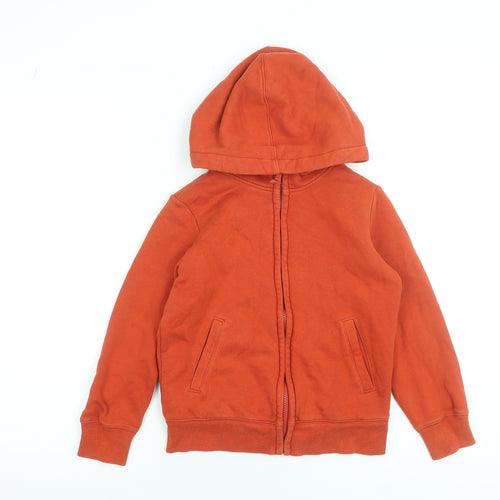 UNIQLO Boys Orange Full Zip Hoodie Cotton Blend Size 130 (7-8 Years)