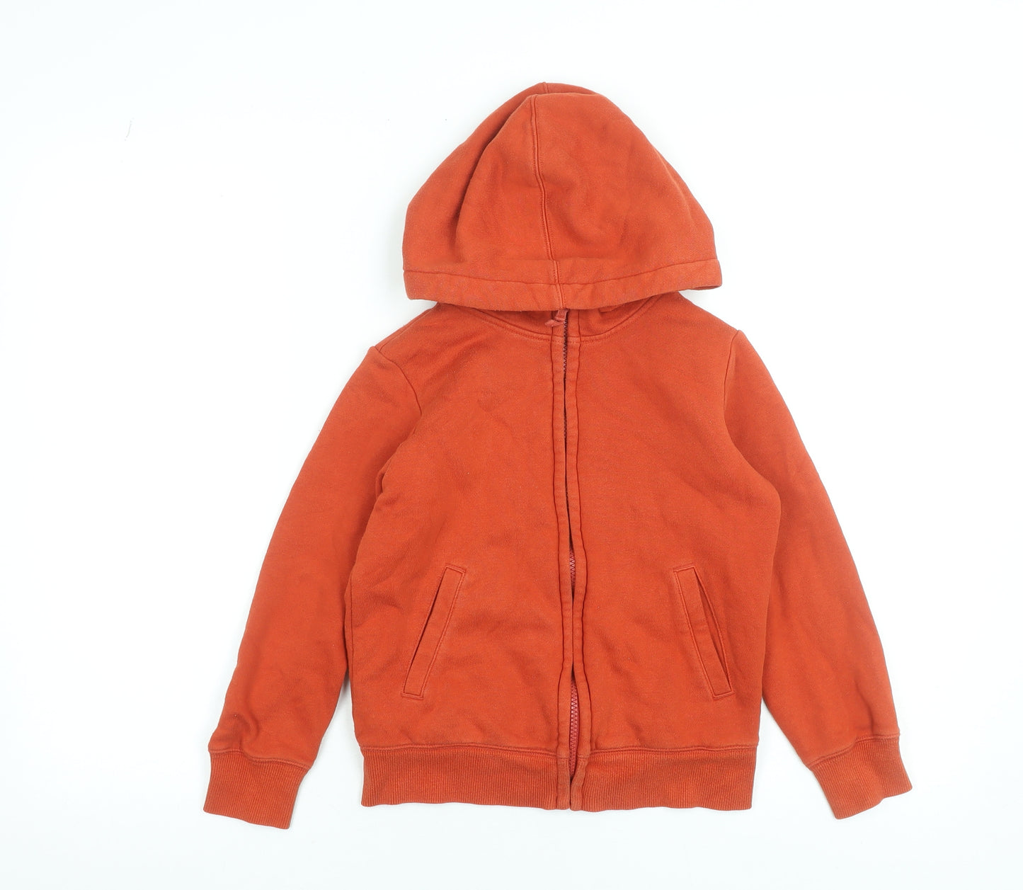 UNIQLO Boys Orange Full Zip Hoodie Cotton Blend Size 130 (7-8 Years)