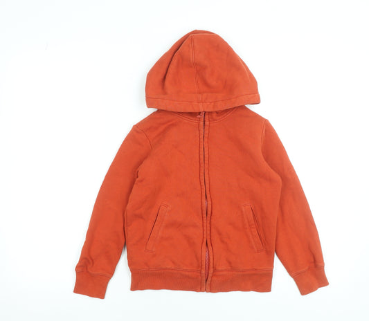 UNIQLO Boys Orange Full Zip Hoodie Cotton Blend Size 130 (7-8 Years)
