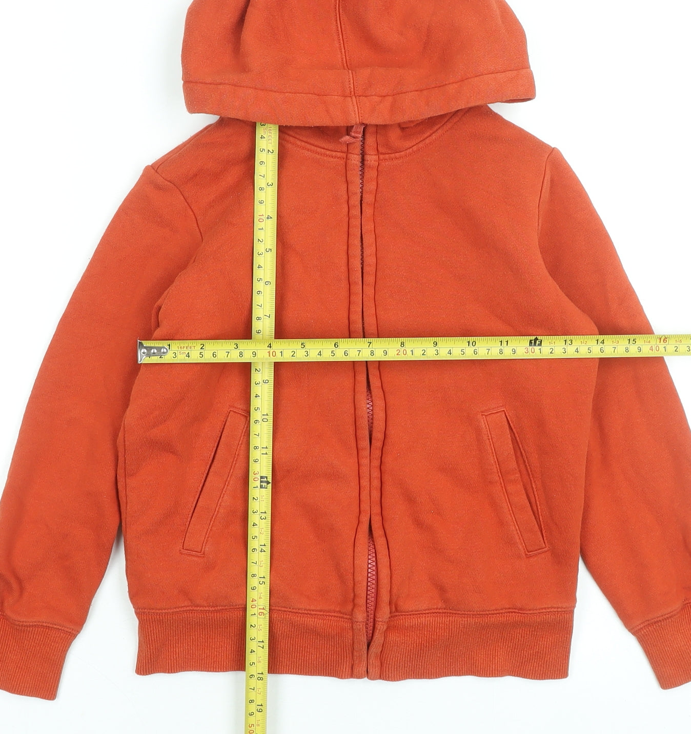 UNIQLO Boys Orange Full Zip Hoodie Cotton Blend Size 130 (7-8 Years)