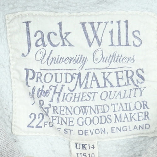 Jack Wills Women's Grey Pullover Hoodie Size 14 Cotton Blend