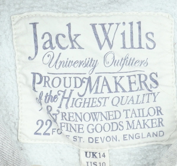 Jack Wills Women's Grey Pullover Hoodie Size 14 Cotton Blend