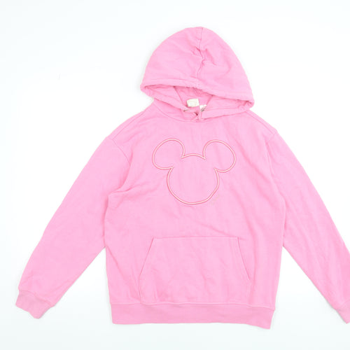H&M Disney Pink Mickey Hoodie Women XS Pullover Long Sleeve Cotton Blend