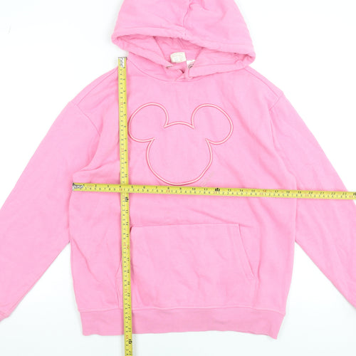 H&M Disney Pink Mickey Hoodie Women XS Pullover Long Sleeve Cotton Blend