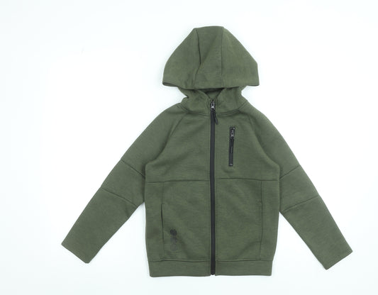 Primark Boys Green Full Zip Hoodie 8-9 Years Polyester Blend Hooded Top