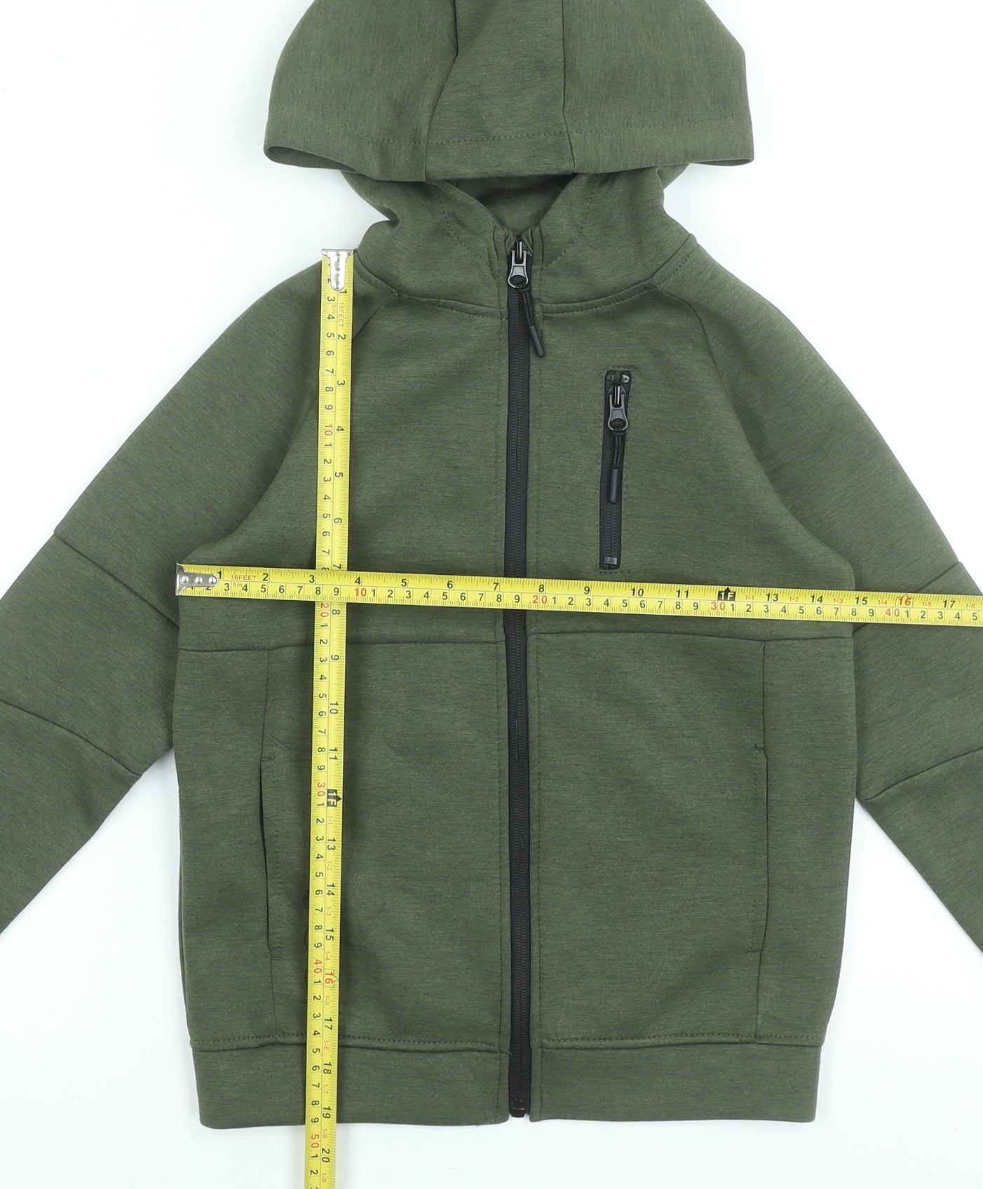 Primark Boys Green Full Zip Hoodie 8-9 Years Polyester Blend Hooded Top