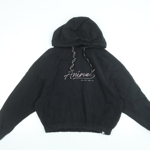 Animal Women's Black Organic Cotton Hooded Pullover Hoodie UK 12