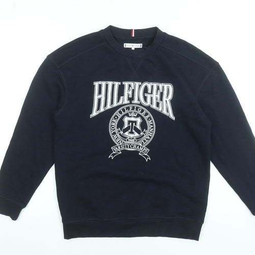 Tommy Hilfiger Girls Black Sweatshirt Size 152 Varsity Crew Neck Logo Jumper