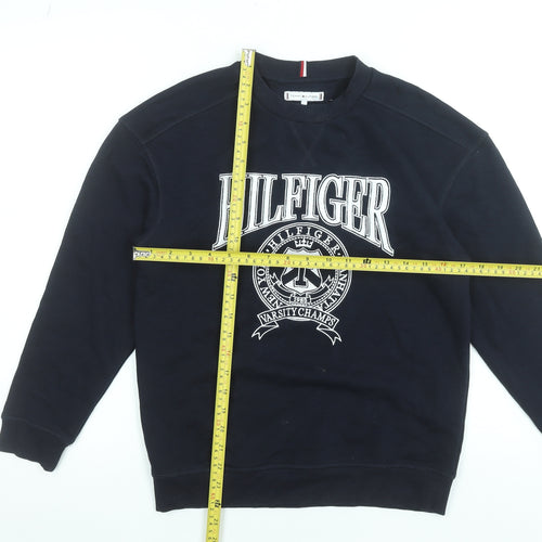 Tommy Hilfiger Girls Black Sweatshirt Size 152 Varsity Crew Neck Logo Jumper