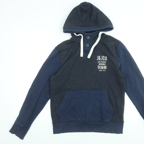 Jack & Jones Men's Blue Henley Hoodie Size M Graphic Print Hooded Sweatshirt
