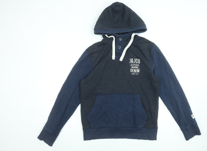 Jack & Jones Men's Blue Henley Hoodie Size M Graphic Print Hooded Sweatshirt