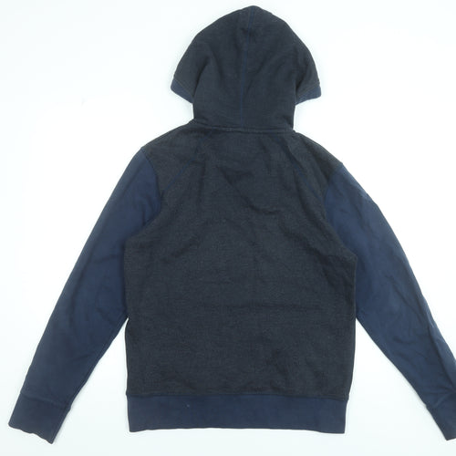 Jack & Jones Men's Blue Henley Hoodie Size M Graphic Print Hooded Sweatshirt