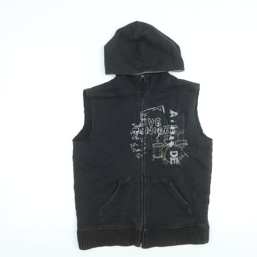 Next Boys Black Sleeveless Full Zip Hoodie Vest 9 Years 100% Cotton Rock Print
