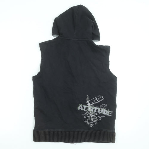 Next Boys Black Sleeveless Full Zip Hoodie Vest 9 Years 100% Cotton Rock Print