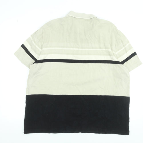 Marks and Spencer Men’s Beige Striped 1/4 Zip Cotton Polo Shirt 2XL
