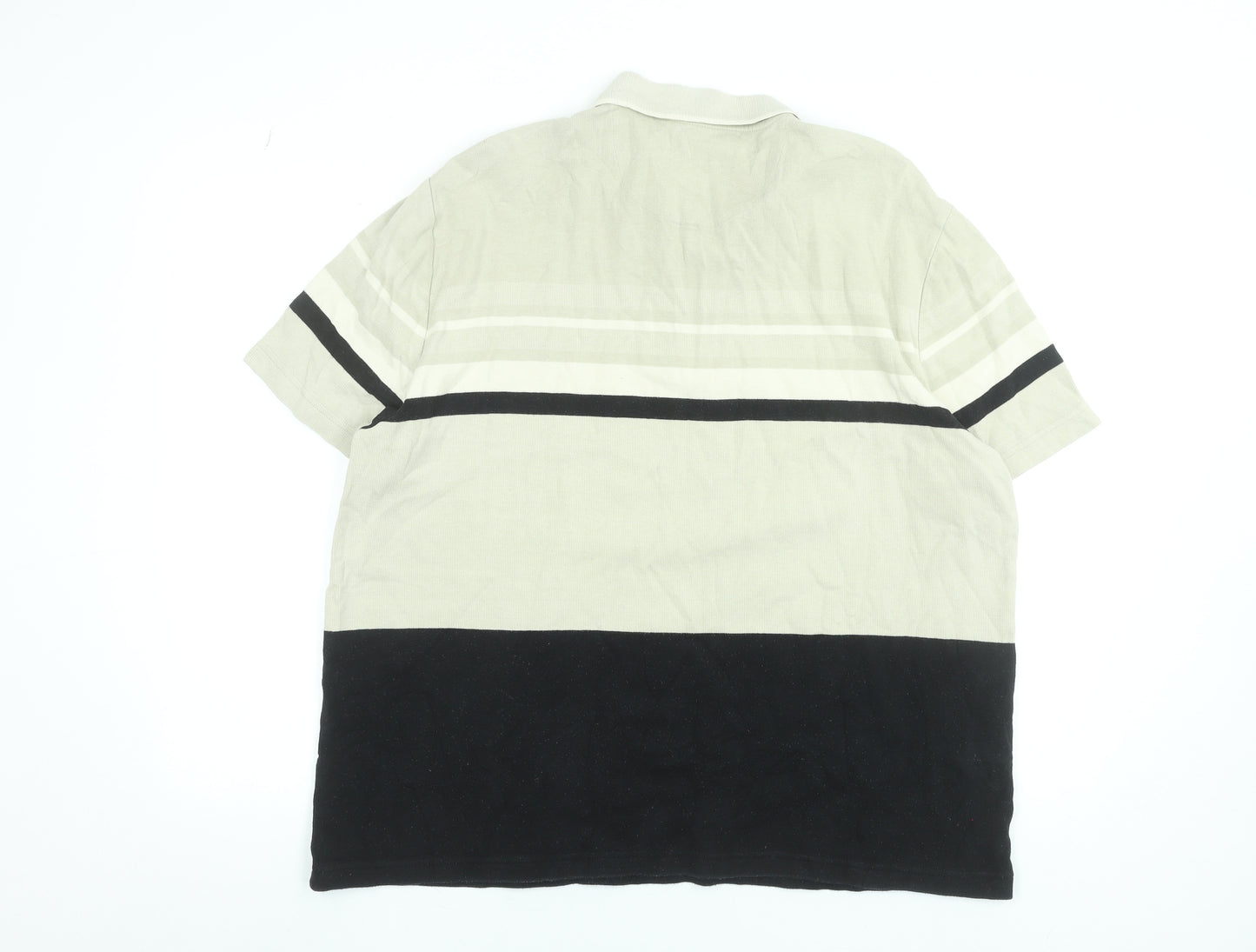 Marks and Spencer Men’s Beige Striped 1/4 Zip Cotton Polo Shirt 2XL