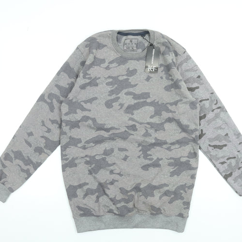 Khan Men's Grey Camouflage Cotton Pullover Sweatshirt XL