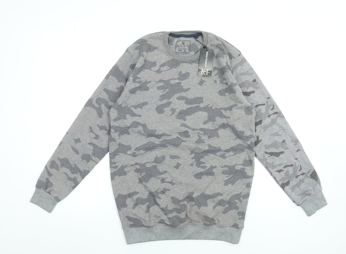 Khan Men's Grey Camouflage Cotton Pullover Sweatshirt XL